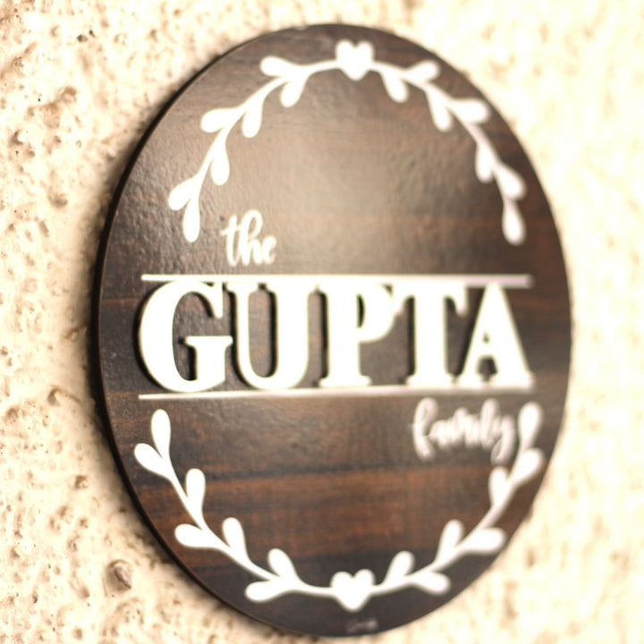Personalized Printed Family Mdf Wood Name Plate With 3D Letters 2 - Mounted on Wall Close-up Angle