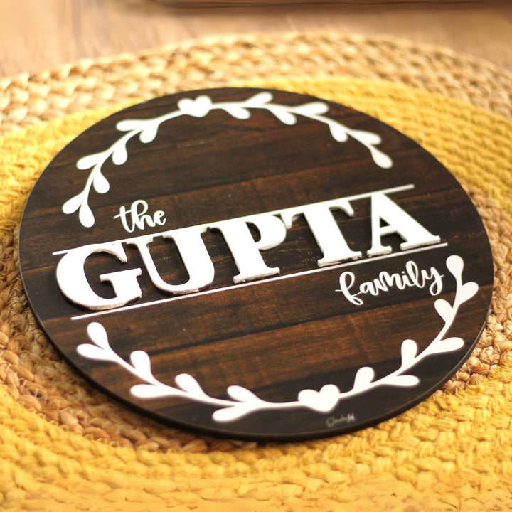 Personalized Printed Family Mdf Wood Name Plate With 3D Letters 2 - Top-down View on Surface