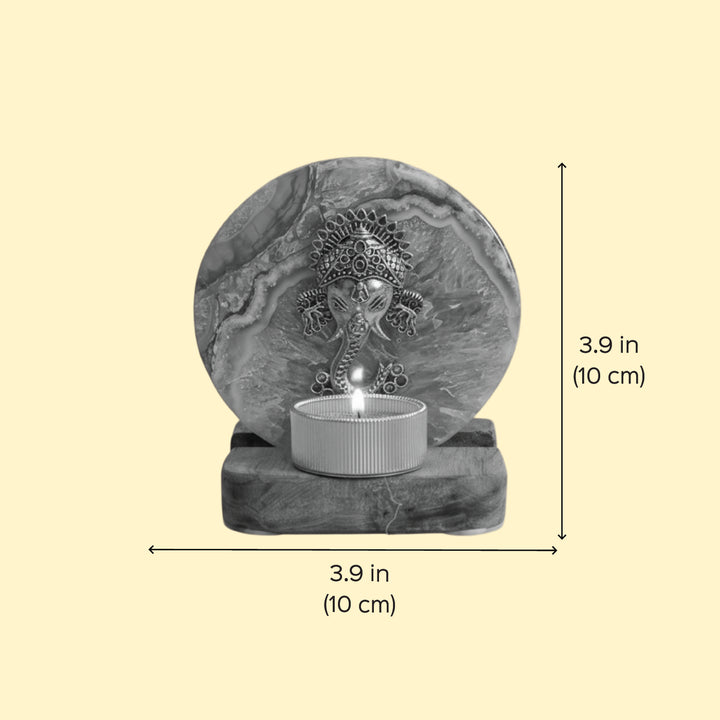 Blue Agate Ganesha Wooden Tealight Holder