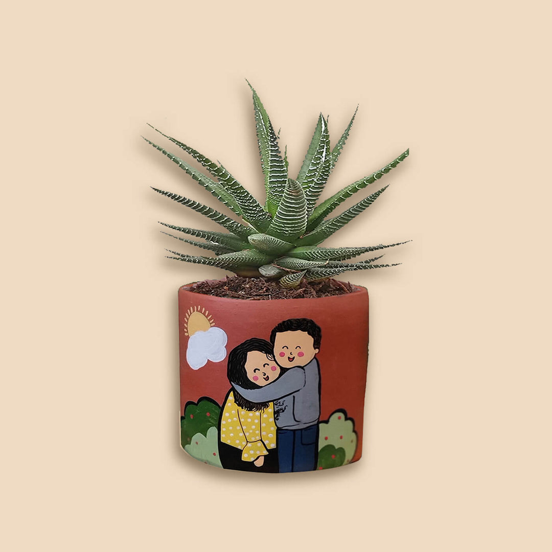 Handpainted Terracotta Large Planterpot With Caricatures