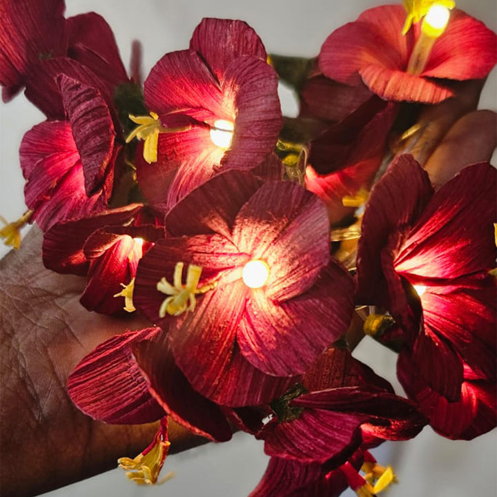 Handmade Hibiscus Arecanut Culm Flower LED Fairy Light For Festive Decor