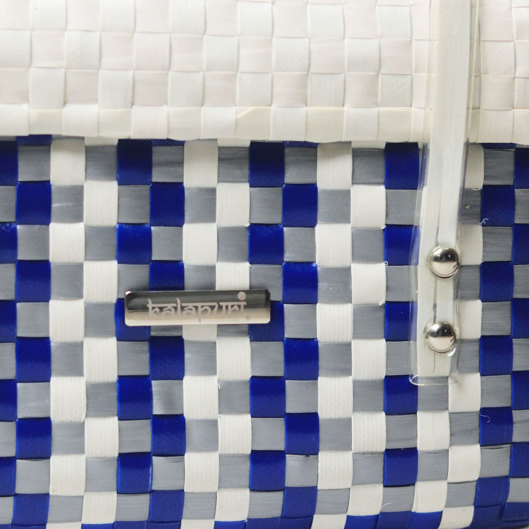 Handwoven Blue & White Multipurpose Organiser Basket With Lid