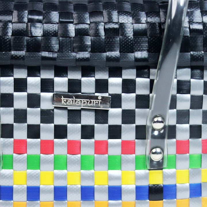Handwoven Multicolor Utility Compact Organiser Basket With Black Lid