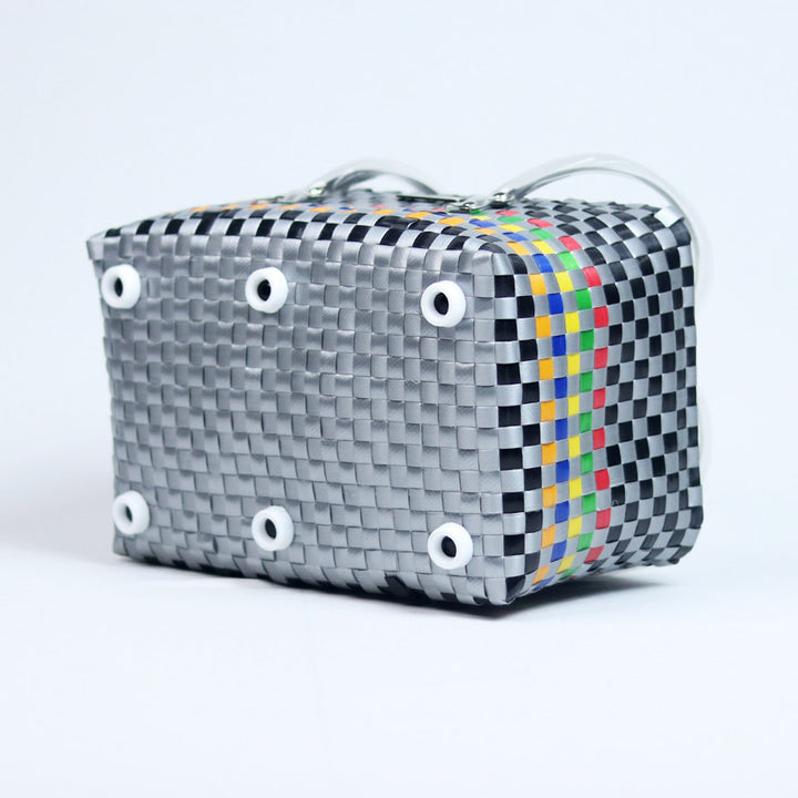 Handwoven Multicolor Utility Compact Organiser Basket With Black Lid