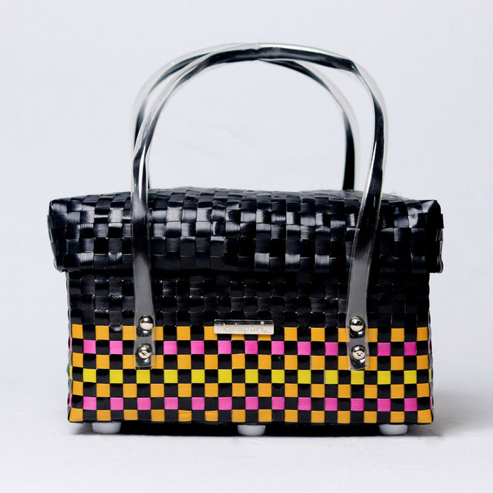 Handwoven Black Utility Organiser Basket With Colour Stripes