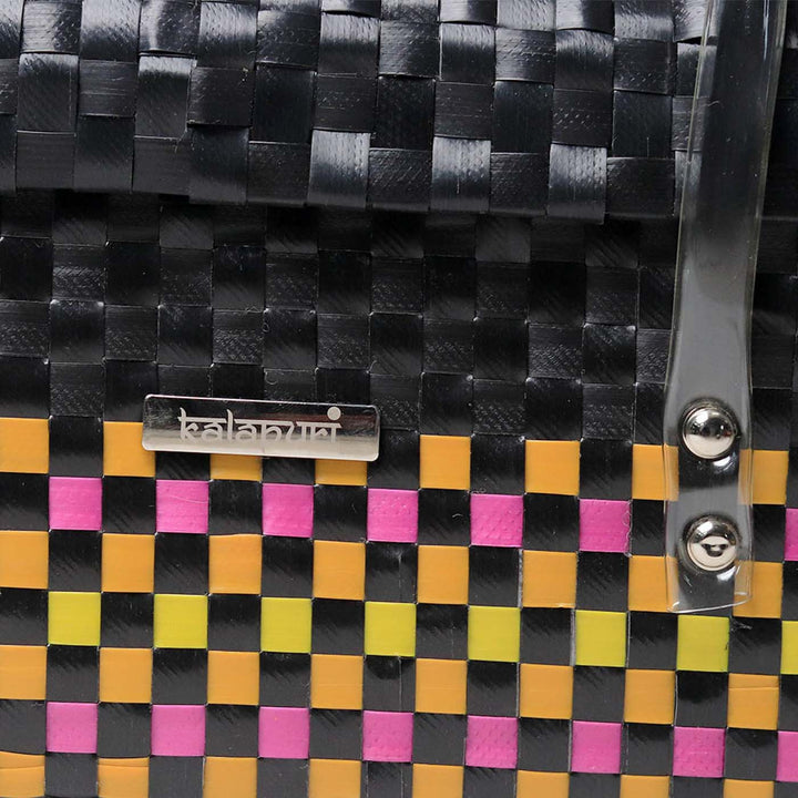 Handwoven Black Utility Organiser Basket With Colour Stripes