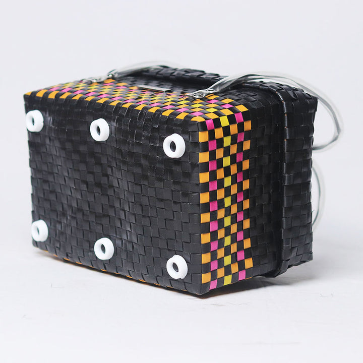 Handwoven Black Utility Organiser Basket With Colour Stripes
