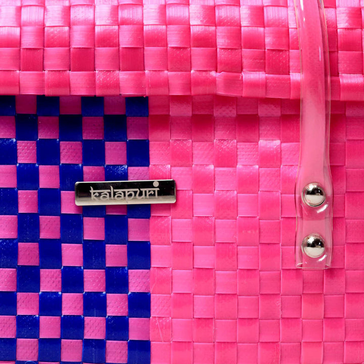 Handwoven Pink & Blue Multipurpose Organiser Basket With Lid