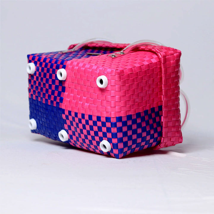 Handwoven Pink & Blue Multipurpose Organiser Basket With Lid