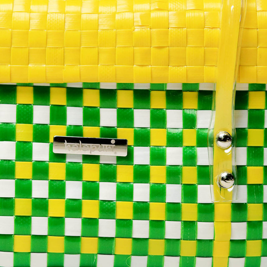 Handwoven Green & Yellow Utility Organiser Basket With Lid