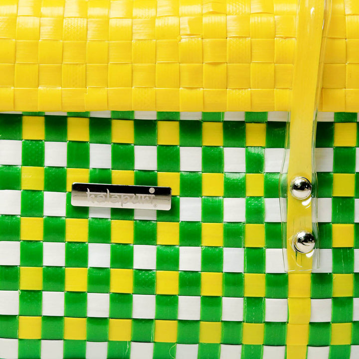 Handwoven Green & Yellow Utility Organiser Basket With Lid