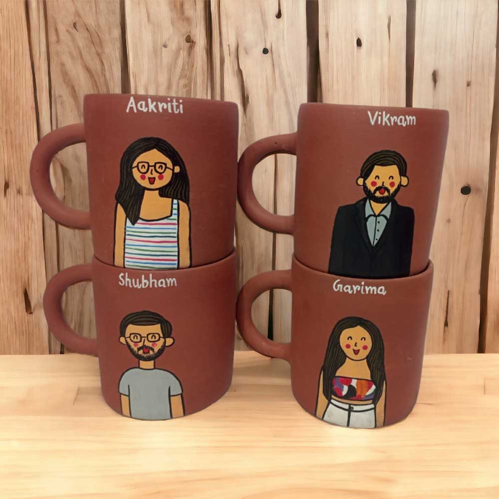 Handpainted Personalised 3D Terracotta Mug with Caricatures