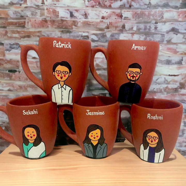 Handpainted Personalised 3D Terracotta Mug with Caricatures