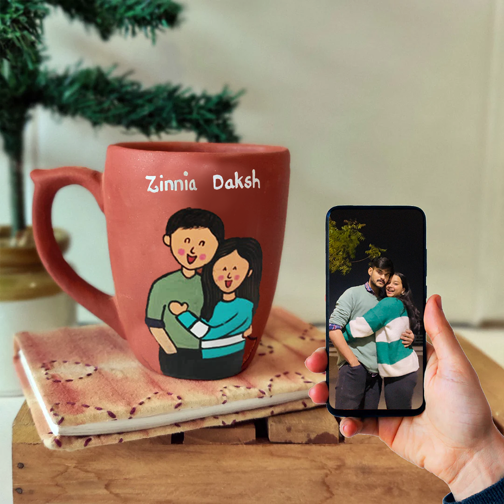 Handpainted Personalised 3D Terracotta Mug with Caricatures