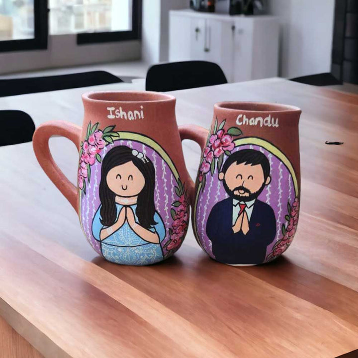 Handpainted Personalised 3D Terracotta Mug with Caricatures