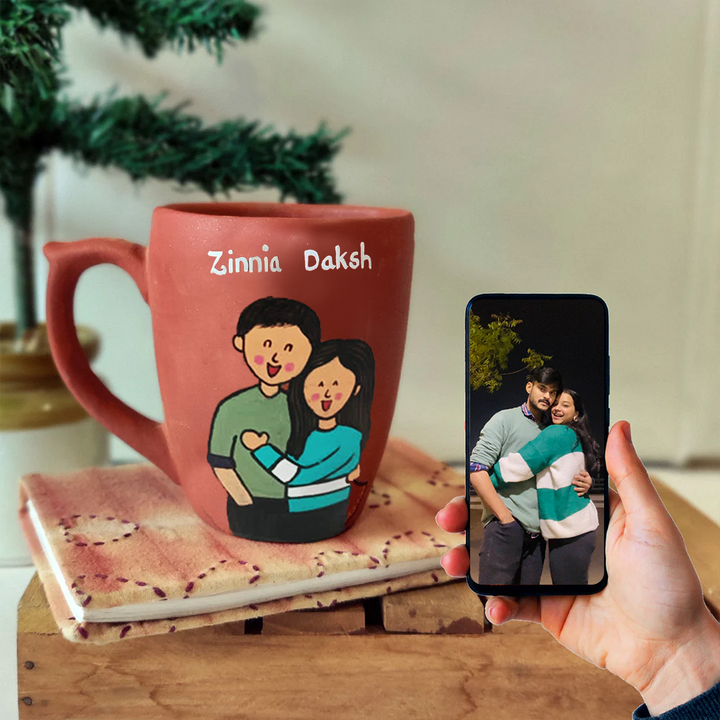 50th Birthday | Handpainted Personalised 3D Terracotta Mug with Caricatures
