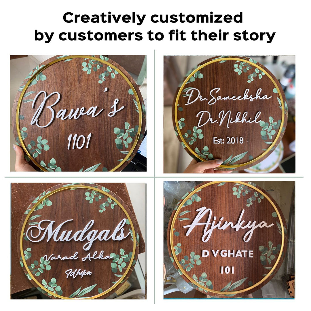 Personalised Wooden Floral Round Nameplate