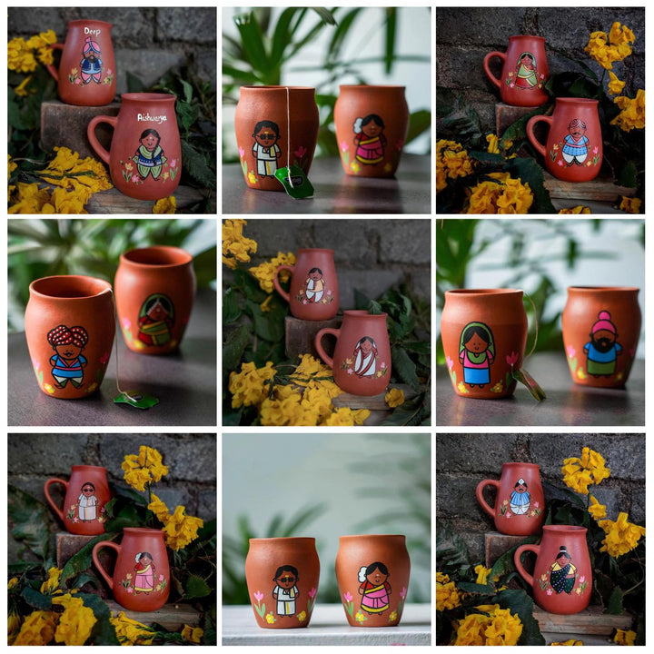 Handpainted Clay Mugs with Regional Characters For Couples & Wedding Gifts