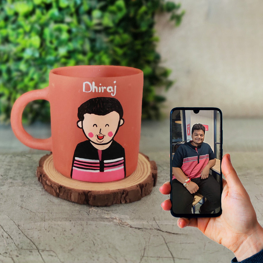 Handpainted Personalised Terracotta Mug with Caricatures