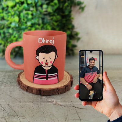 Handpainted Personalized Clay Planter With Photo Based Single Caricature