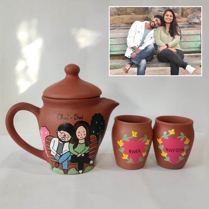 Handpainted Clay Teaset With Photo Based Caricature - Zwende