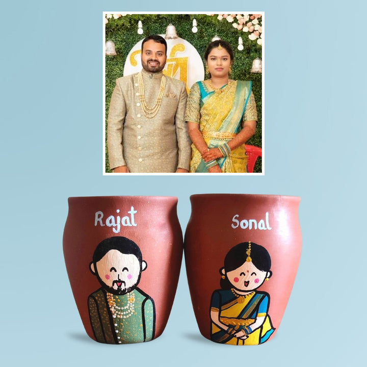 Personalised Terracotta Kulhads with Photo Based Caricatures - Zwende