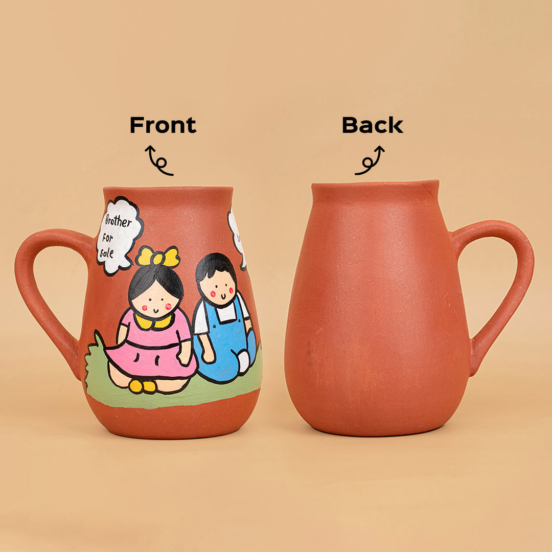 Handpainted Terracotta Mugs for Siblings with Personalised Speech Bubbles - 300ml