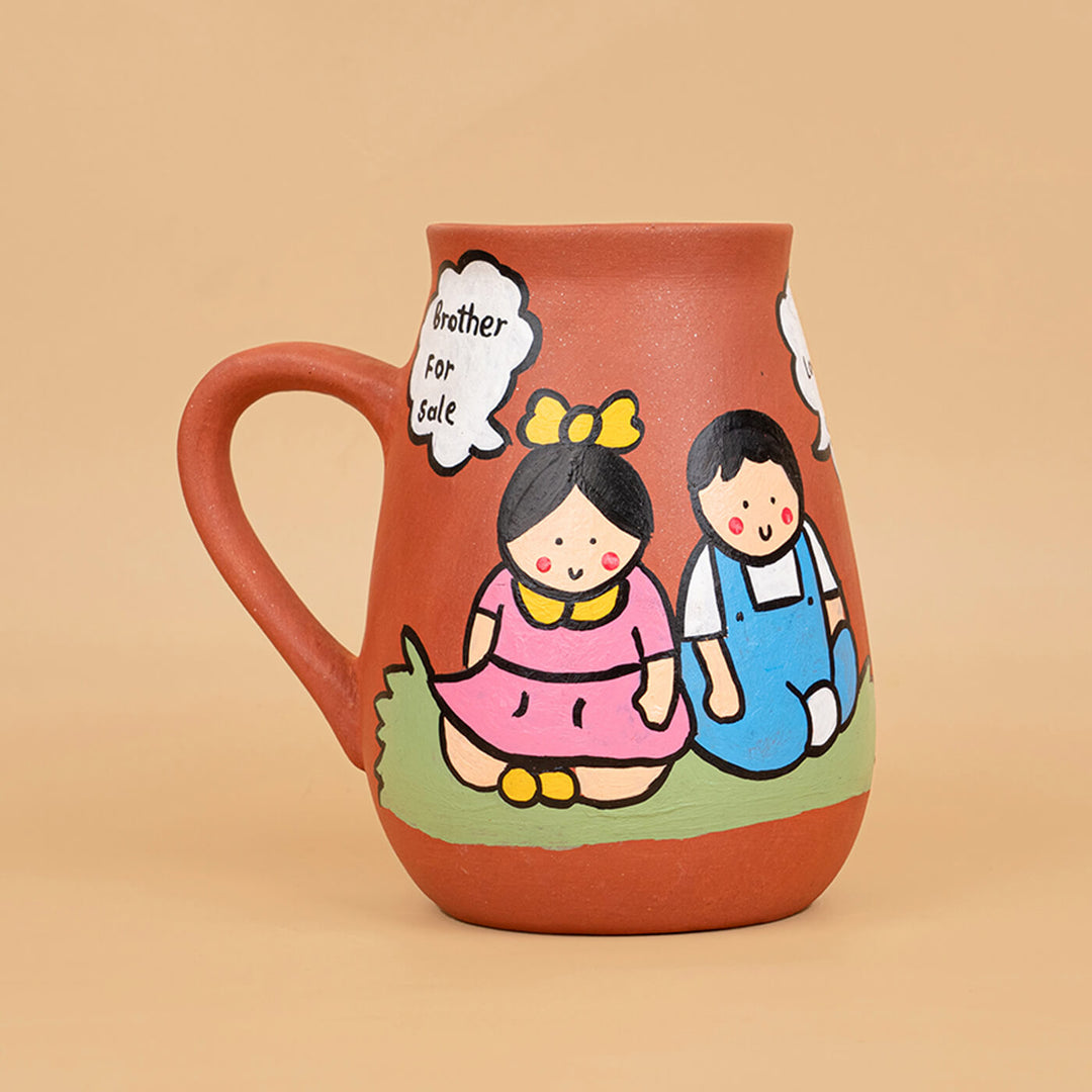 Handpainted Terracotta Mugs for Siblings with Personalised Speech Bubbles - 300ml