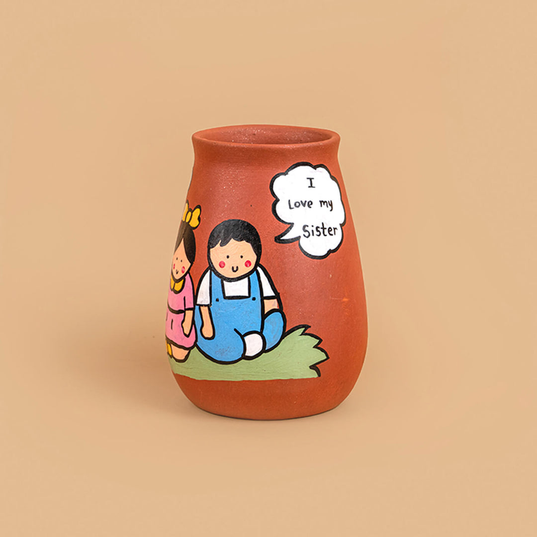 Handpainted Terracotta Mugs for Siblings with Personalised Speech Bubbles - 300ml