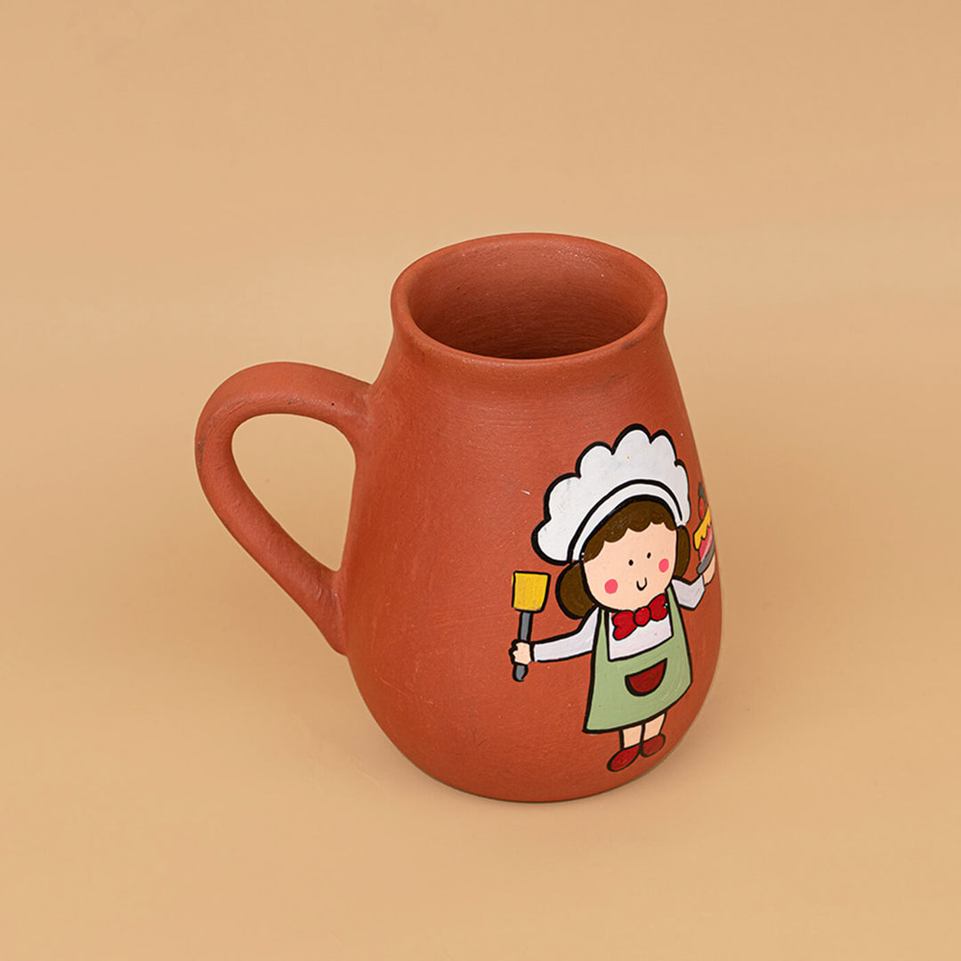 Handpainted Terracotta Mug With Chefs / Bakers Avatar Illustrations