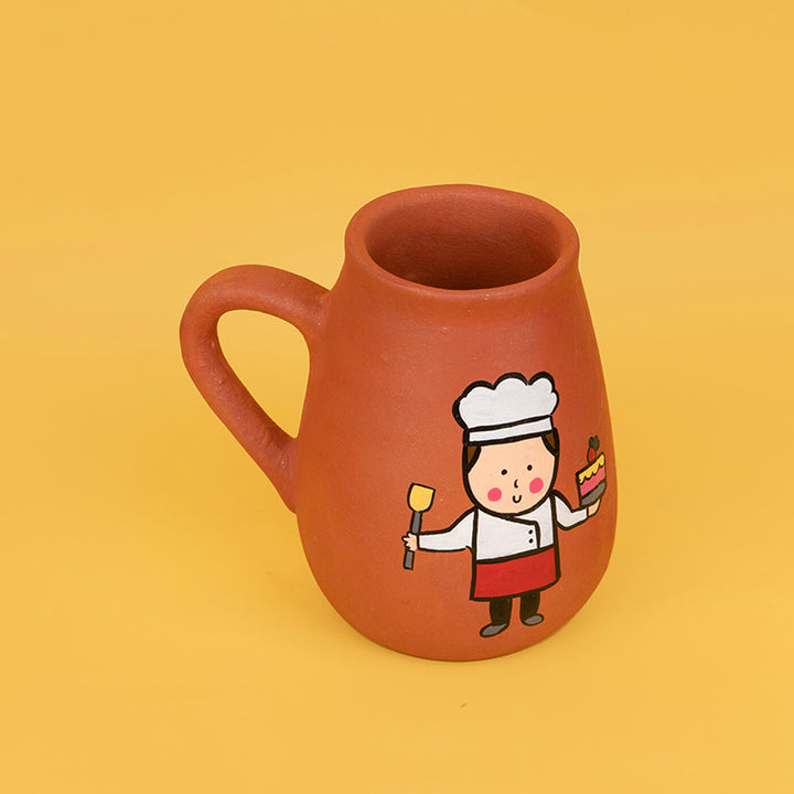 Handpainted Terracotta Mug With Chefs / Bakers Avatar Illustrations