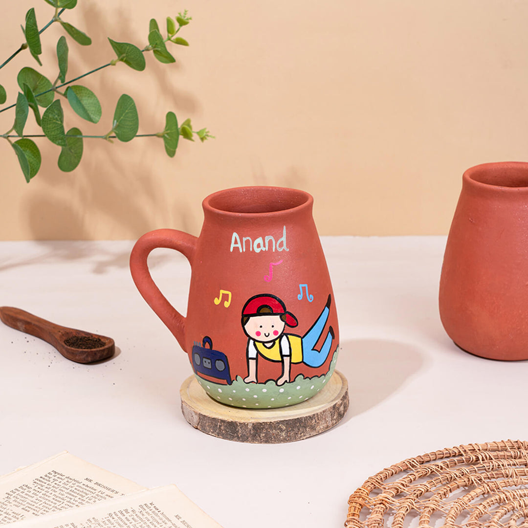 Handpainted Terracotta Mug With Dancers Avatar Illustrations