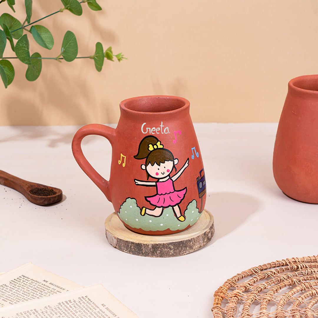 Handpainted Terracotta Mug With Dancers Avatar Illustrations