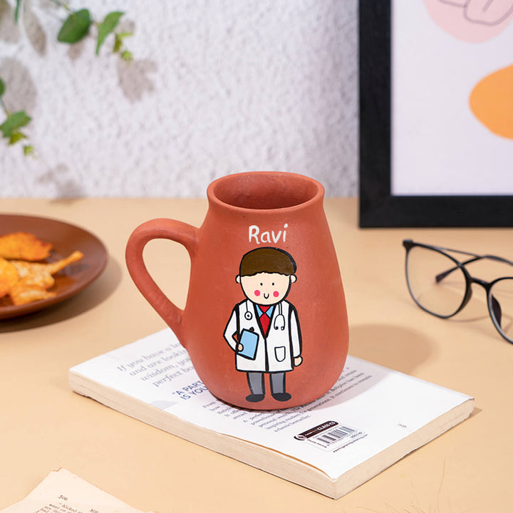 Handpainted Terracotta Mug With Doctors Avatar Illustrations
