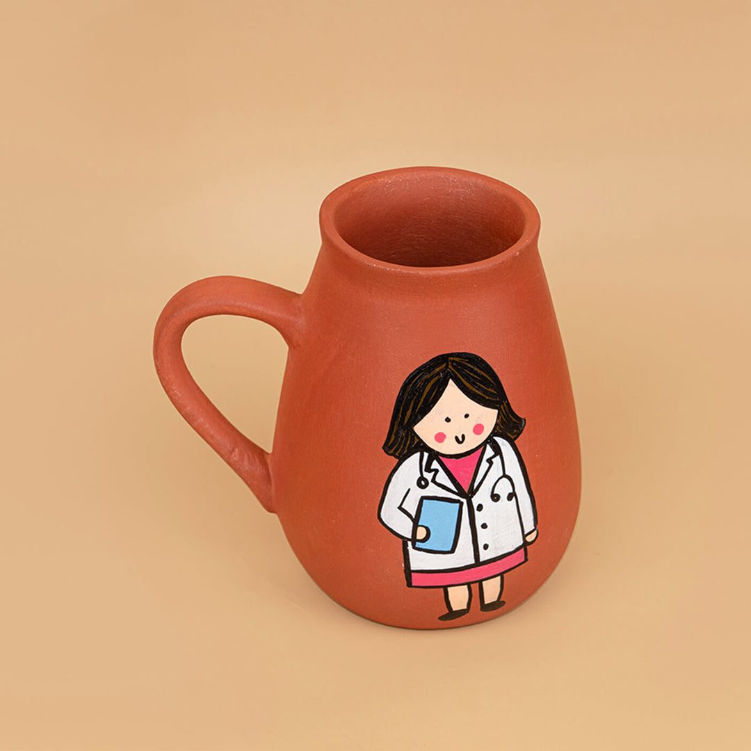 Handpainted Terracotta Mug With Doctors Avatar Illustrations