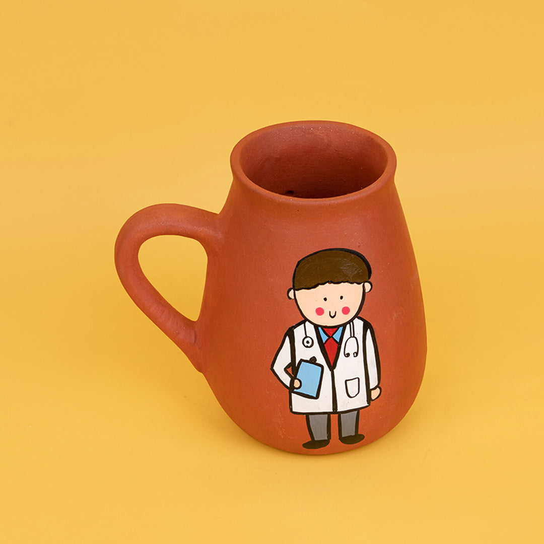 Handpainted Terracotta Mug With Doctors Avatar Illustrations