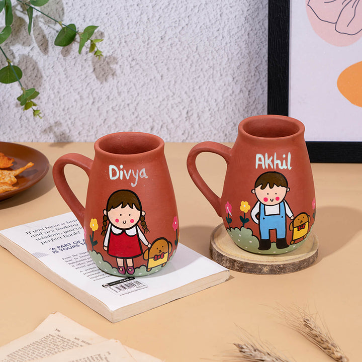 Handpainted Terracotta Mug With Pet Lovers Avatar Illustrations
