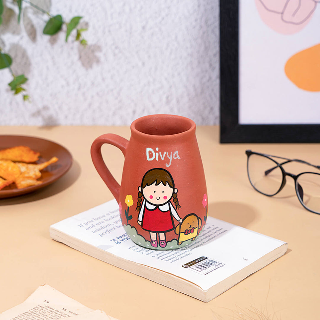 Handpainted Terracotta Mug With Pet Lovers Avatar Illustrations