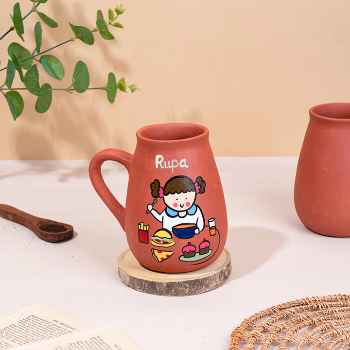 Handpainted Terracotta Mug With Foodies Avatar Illustrations