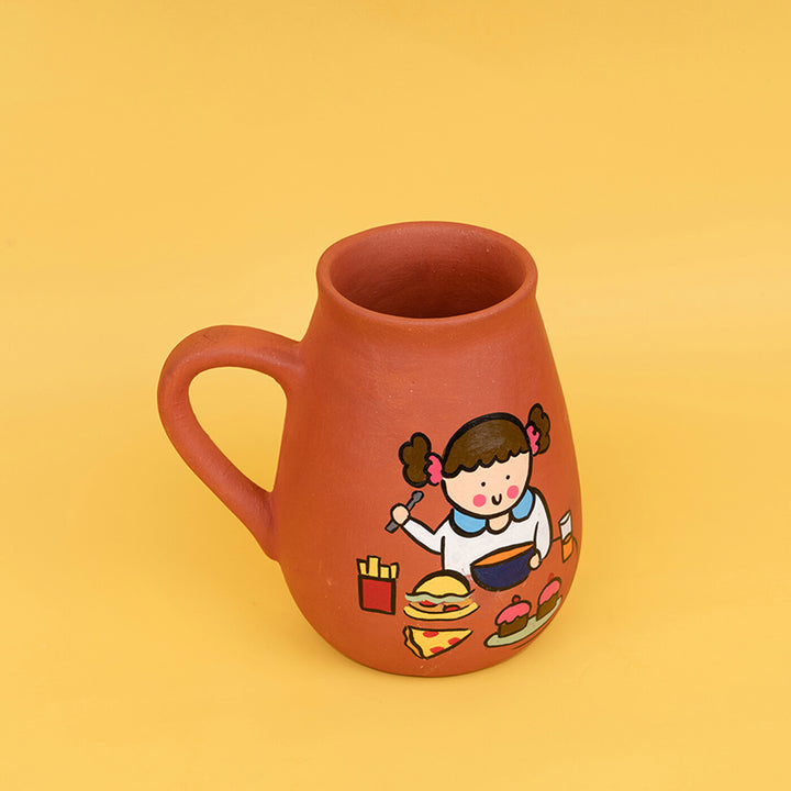 Handpainted Terracotta Mug With Foodies Avatar Illustrations