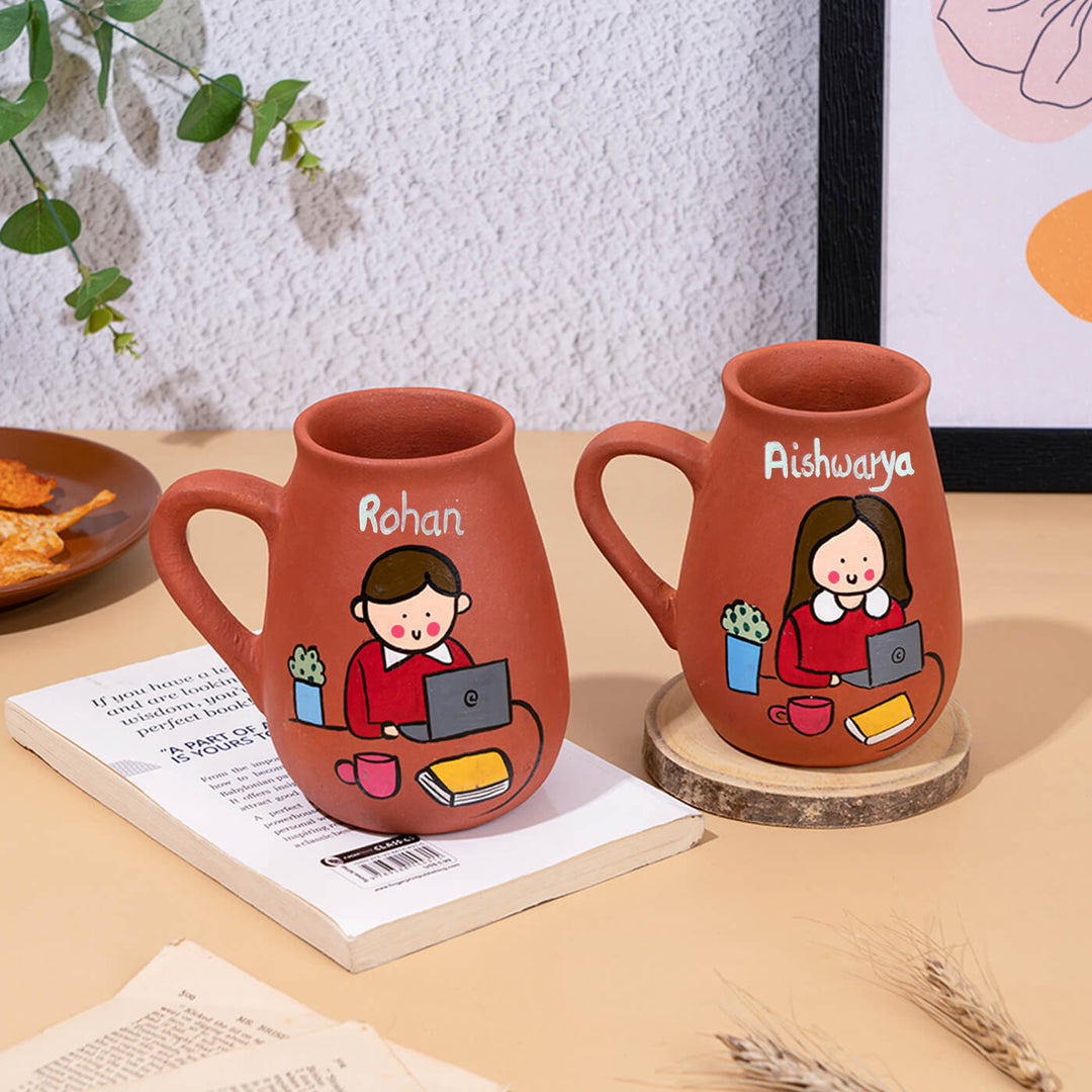 Handpainted Terracotta Mug With Avatar Illustrations