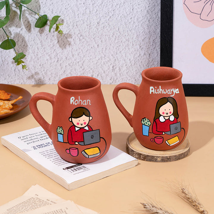 Handpainted Terracotta Mug With Avatar Illustrations - Zwende