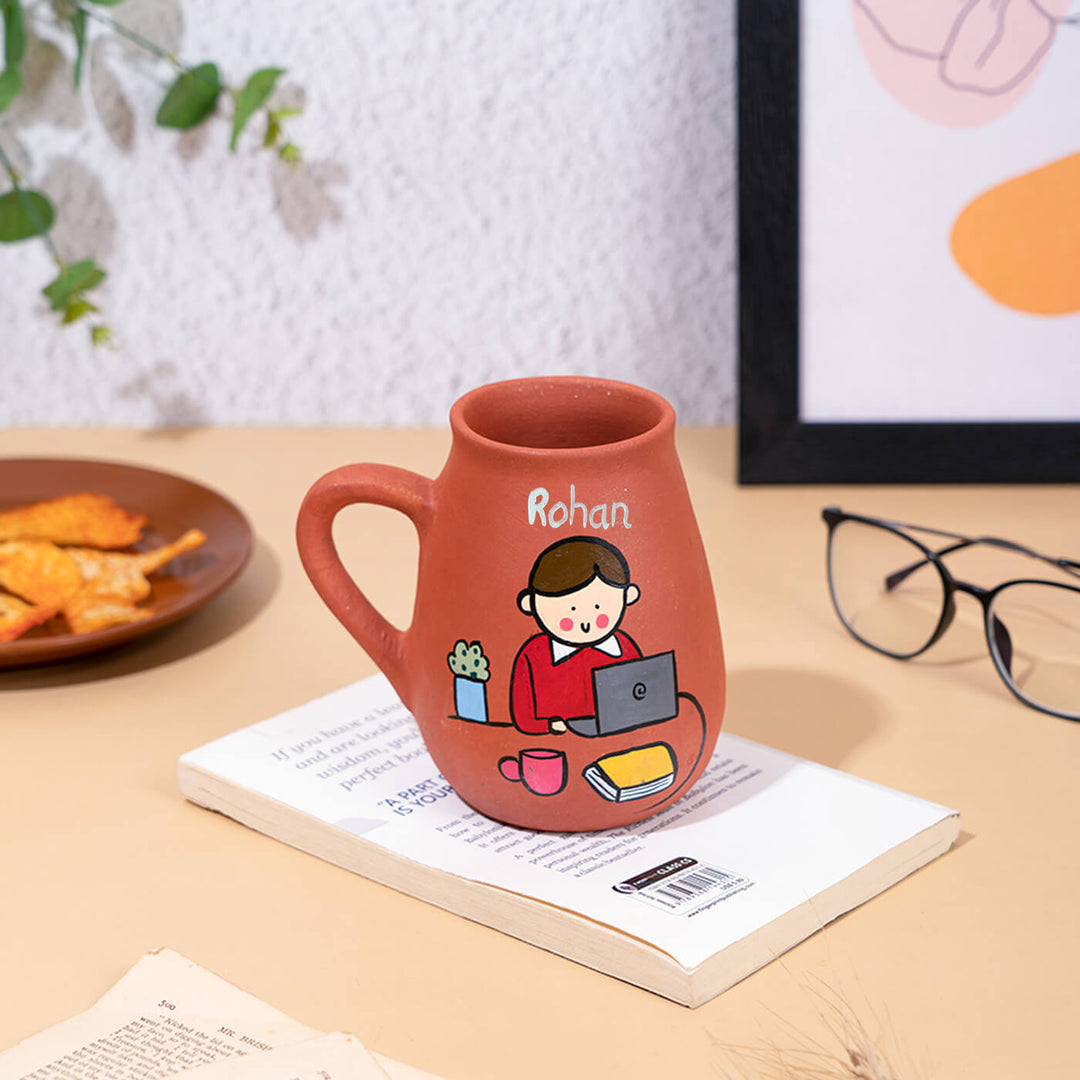 Handpainted Terracotta Mug With Avatar Illustrations