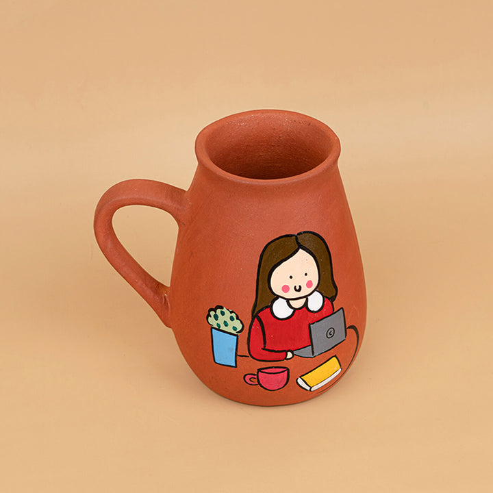 Handpainted Terracotta Mug With Working Professionals Avatar Illustrations