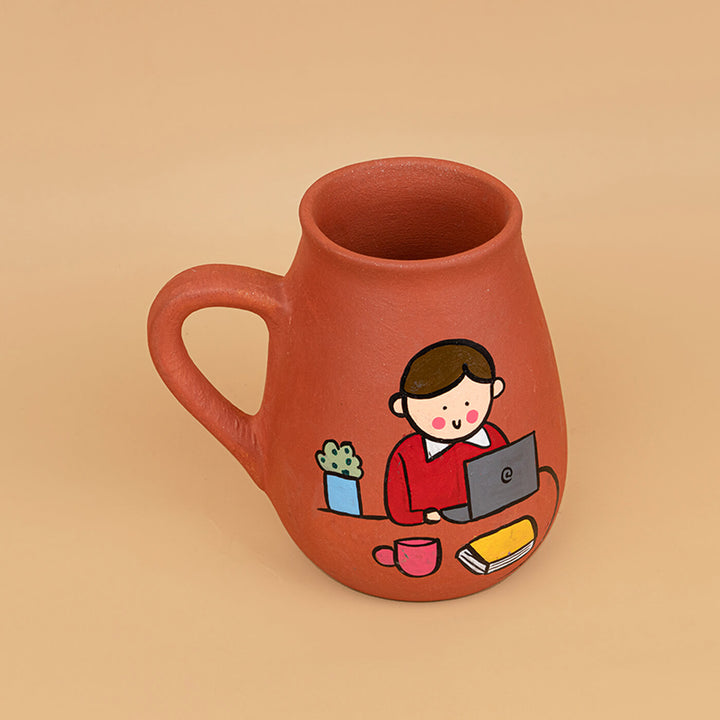 Handpainted Terracotta Mug With Working Professionals Avatar Illustrations