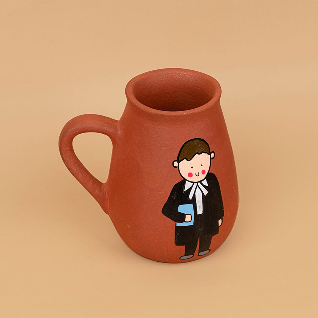 Handpainted Terracotta Mug With Lawyers Avatar Illustrations