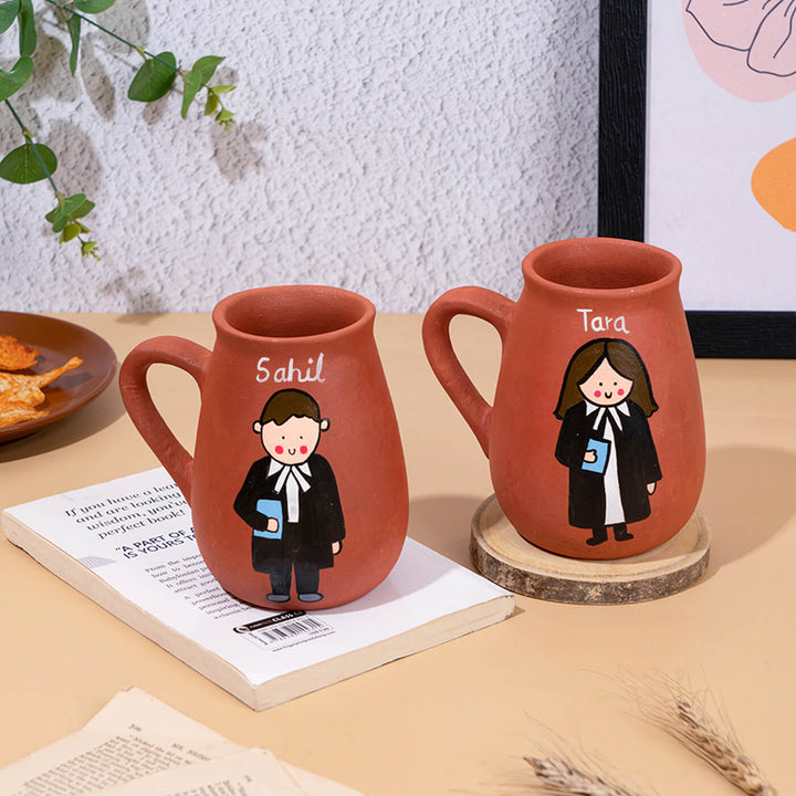 Handpainted Terracotta Mug With Lawyers Avatar Illustrations