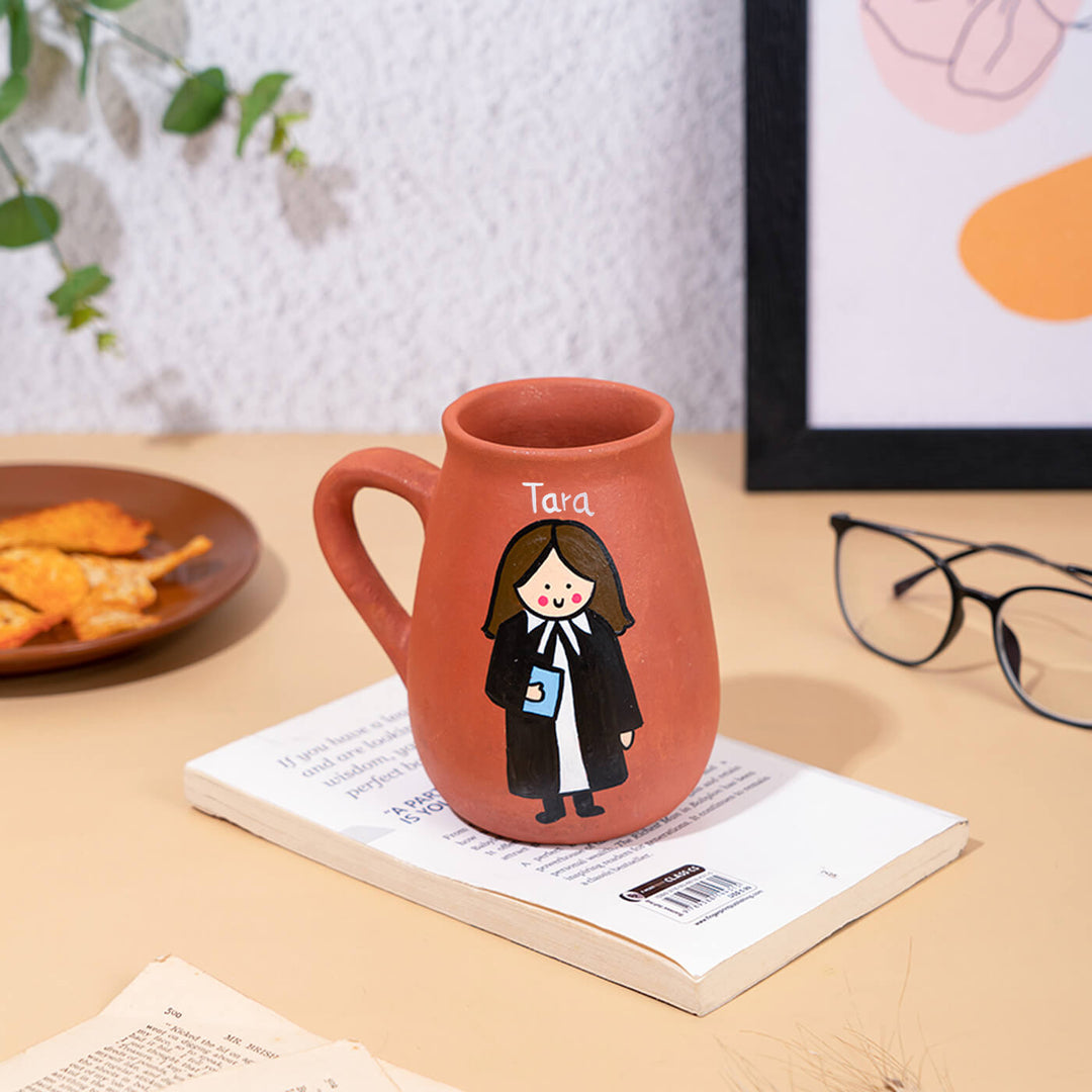 Handpainted Terracotta Mug With Lawyers Avatar Illustrations