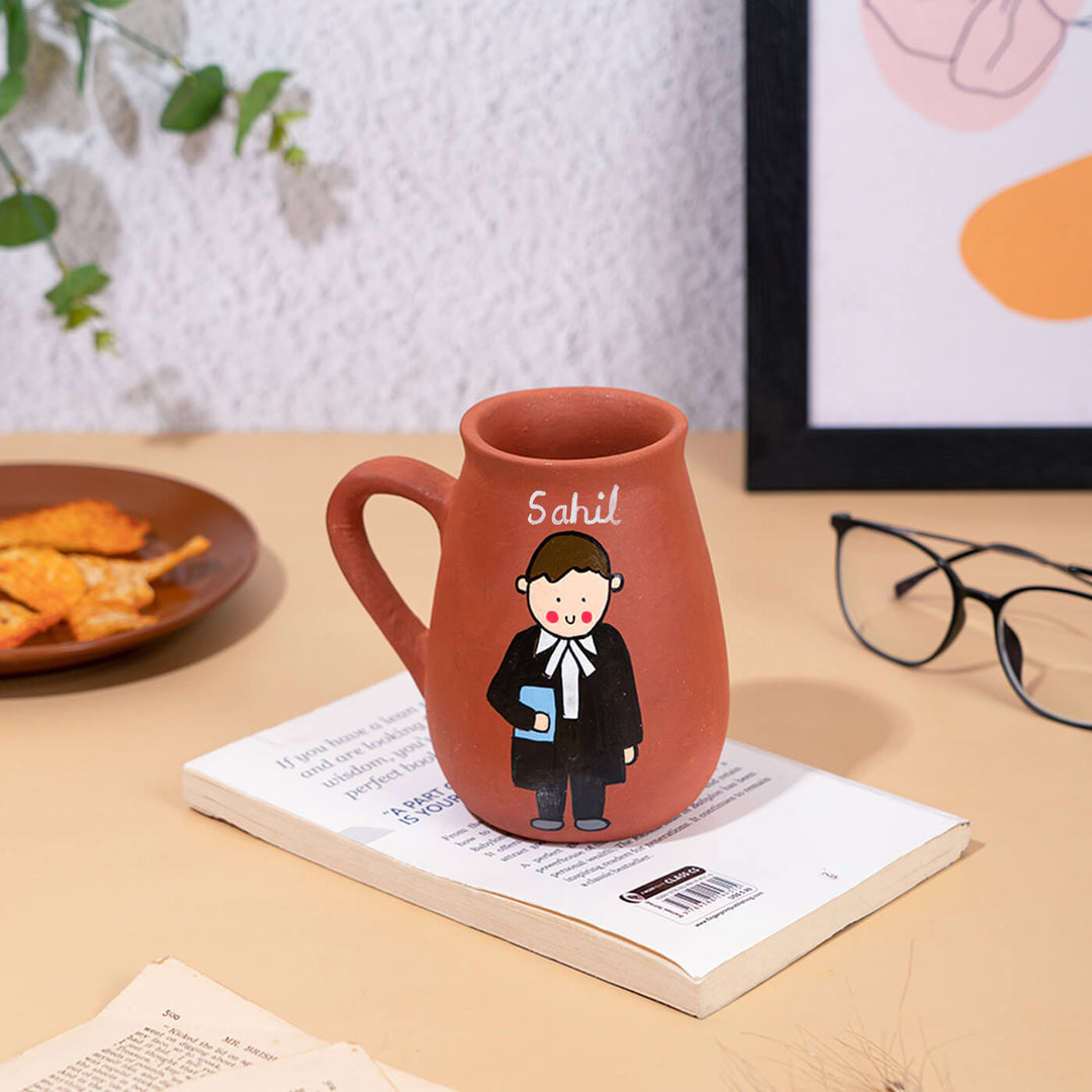 Handpainted Terracotta Mug With Lawyers Avatar Illustrations