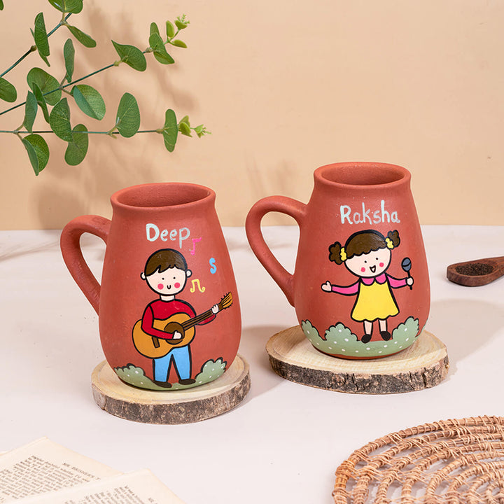 Handpainted Terracotta Mug With Singers / Musicians Avatar Illustrations